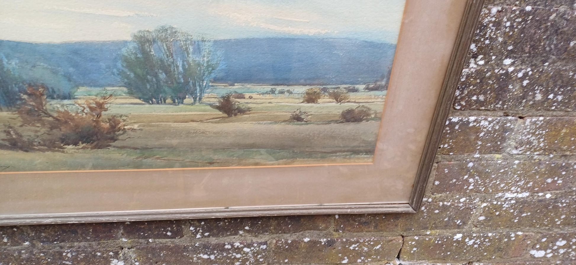 Early to Mid 1900s original water colour by Madeline Pothecary, possible Sussex or Kent. Framed in mid-century wooden glazed frame