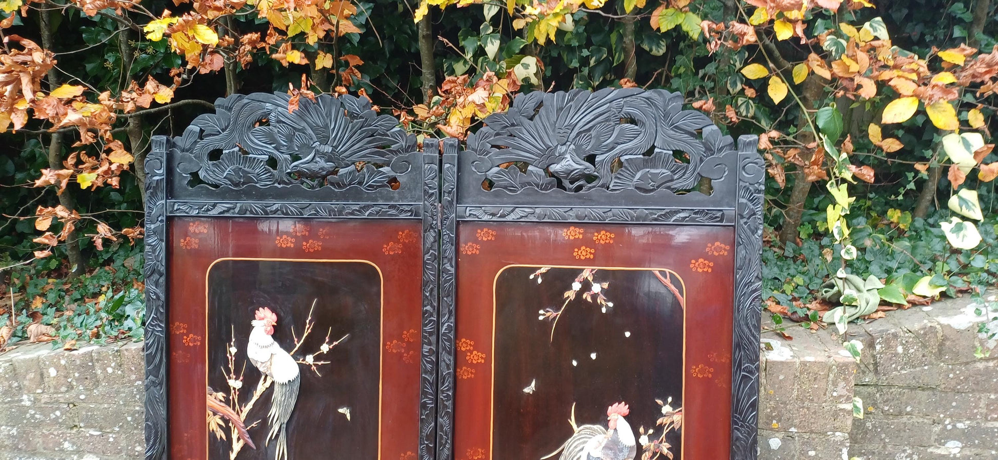 Antique Shibayama Japanese Folding Dressing Privacy Screen, Japanese vintage room divider. FREE HAND Delivery.