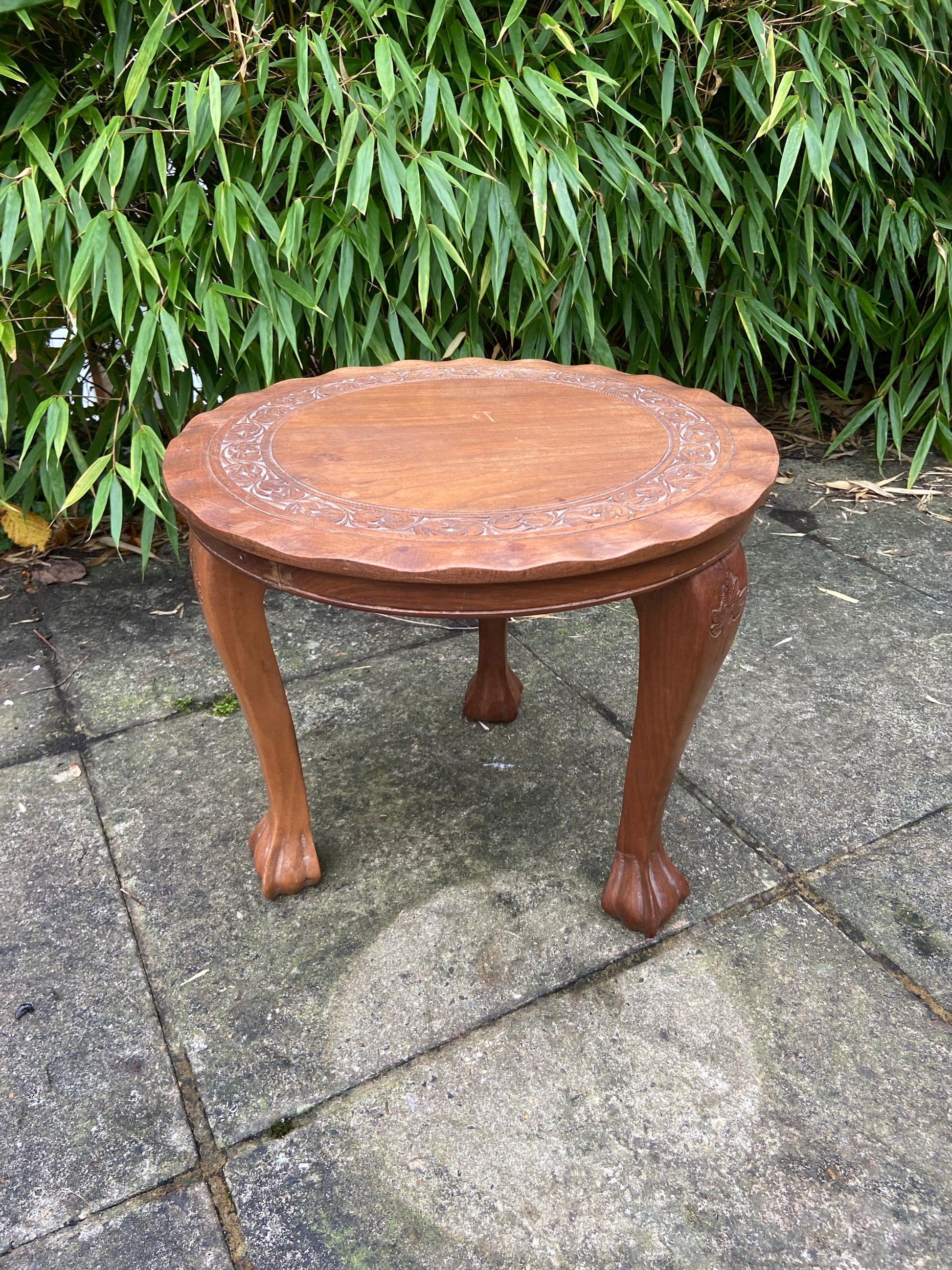 Lovely vintage carved wooden table, plant stand, coffee table