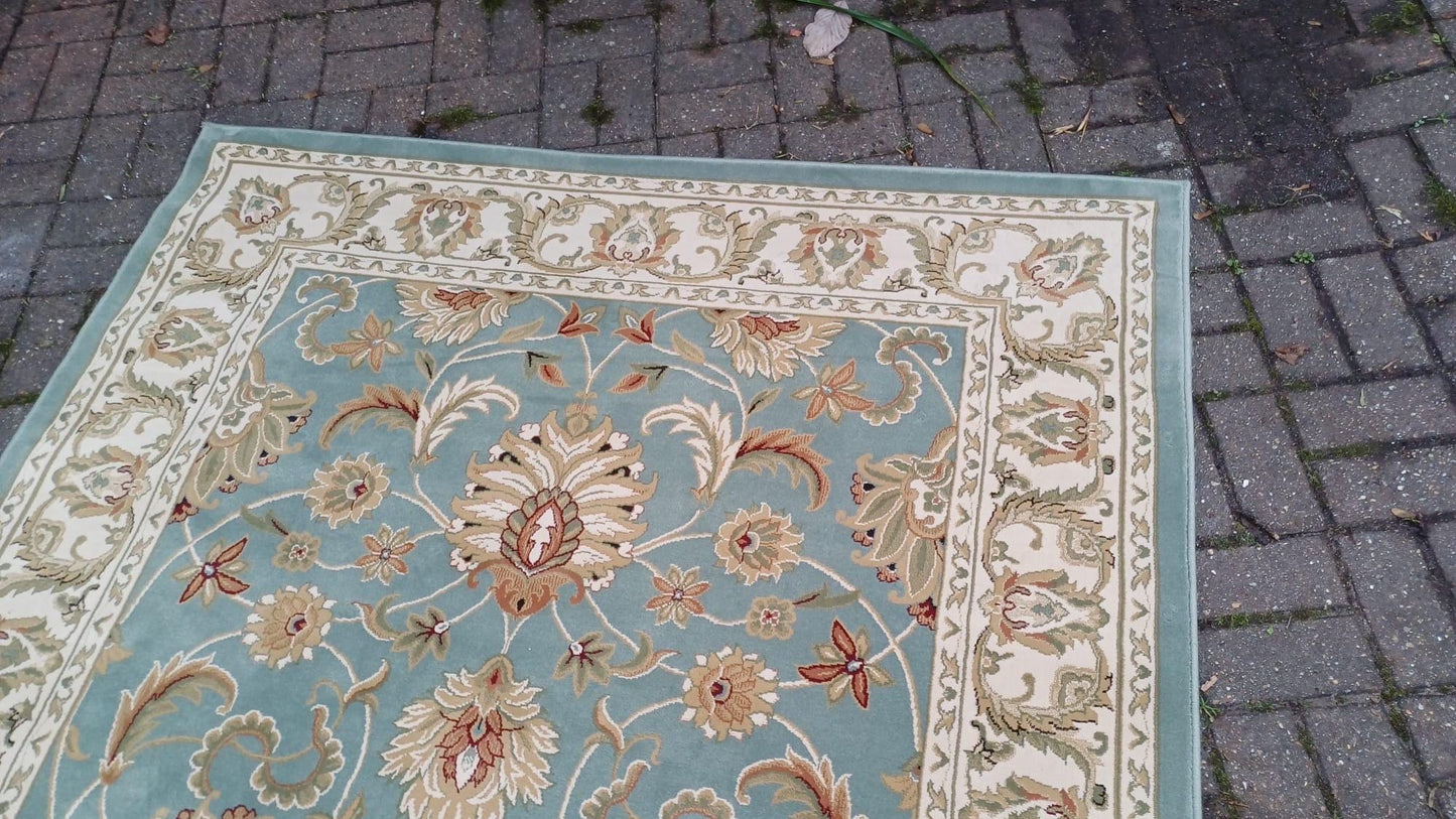 Large Vintage Oriental Middle Eastern Style Green and Beige Rug / Carpet 160cm x 235cm