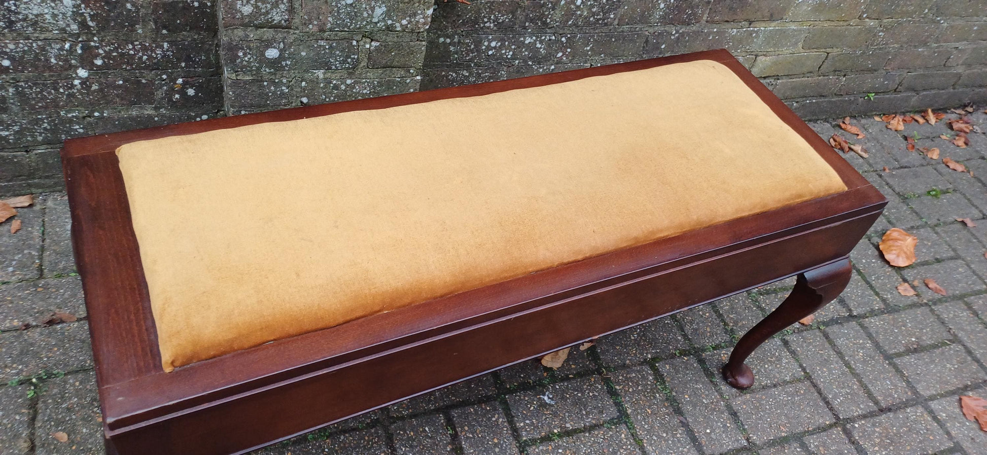 Double Top Quality Hardwood Double Piano Stool Cabriole Legs & Velvet Upholstery Elegant Music Bench. Hallway Bench as Storage Compartment.