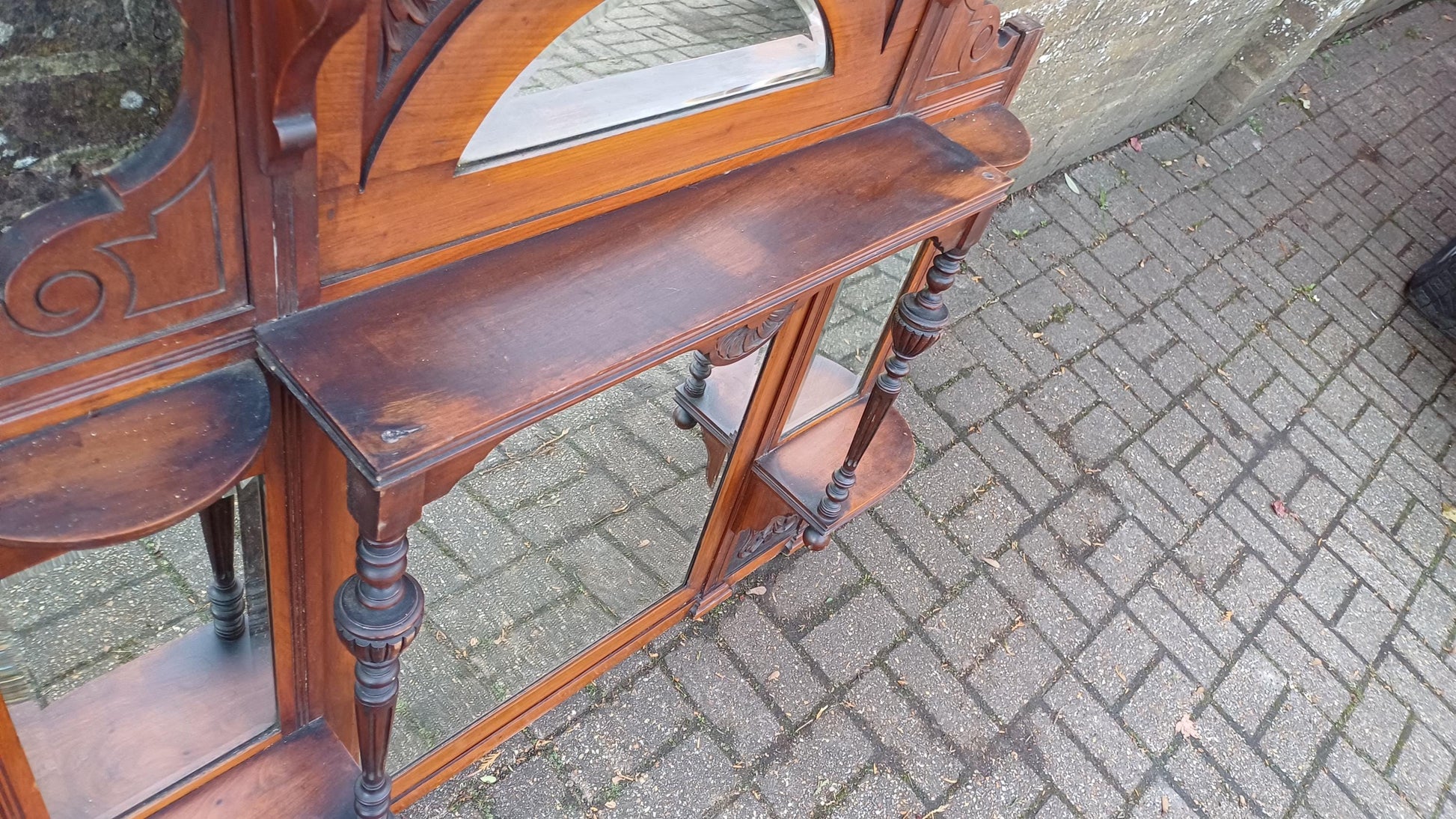 Massive Imposing High Quality Mahogany Over Mantel Mirror Wealth of Decorative Features 4 Bevelled Mirrors FREE HAND Delivery.