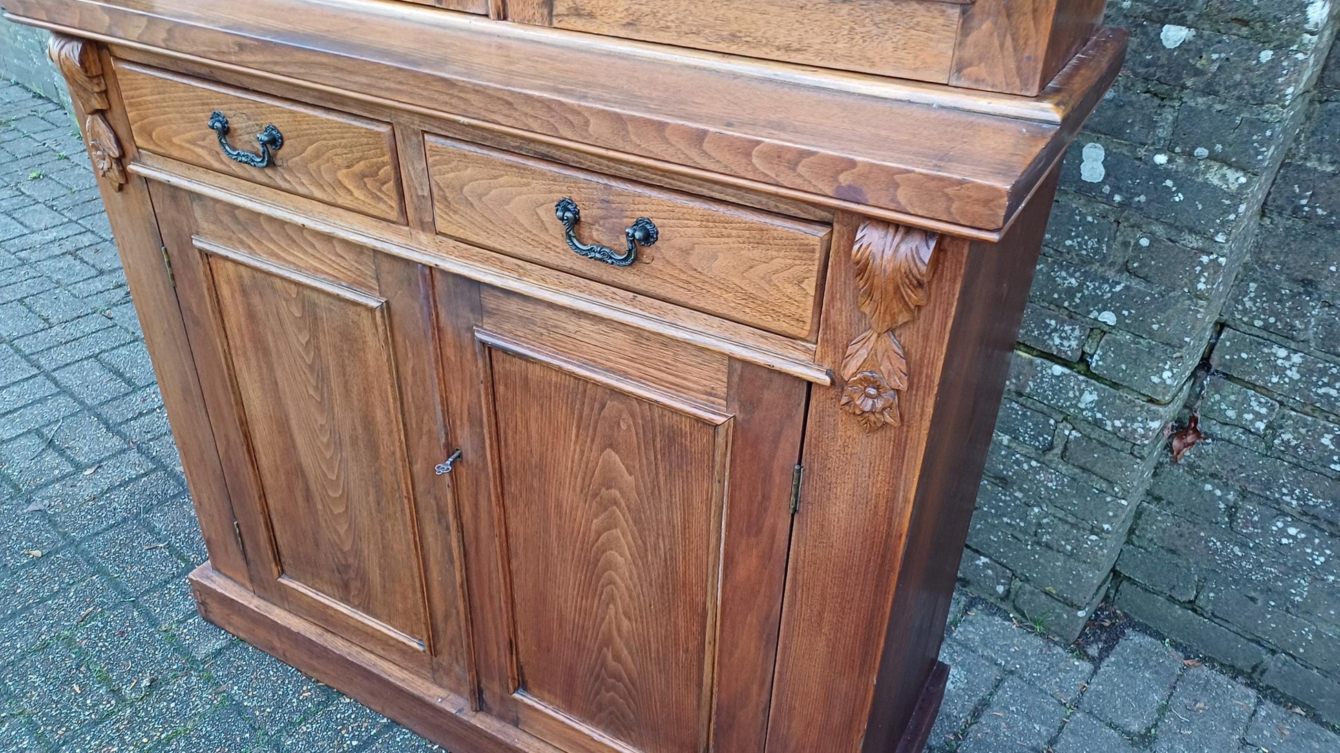 Vintage Stripped Walnut Restored Glazed Dresser Armoire Adjustable Shelves Kitchen Living Room Cupboard FREE HAND Delivery