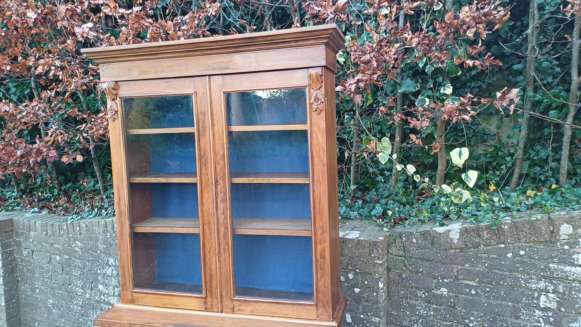 Vintage Stripped Walnut Restored Glazed Dresser Armoire Adjustable Shelves Kitchen Living Room Cupboard FREE HAND Delivery