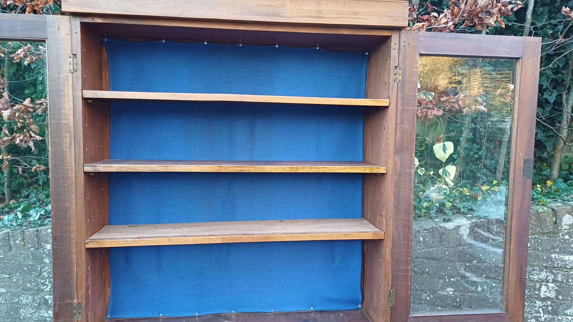 Vintage Stripped Walnut Restored Glazed Dresser Armoire Adjustable Shelves Kitchen Living Room Cupboard FREE HAND Delivery
