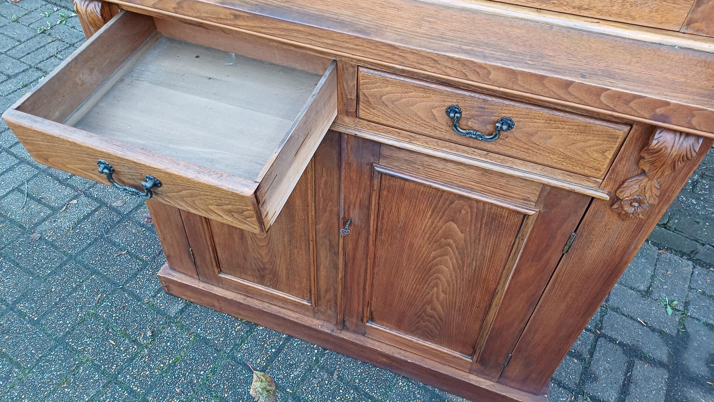 Vintage Stripped Walnut Restored Glazed Dresser Armoire Adjustable Shelves Kitchen Living Room Cupboard FREE HAND Delivery