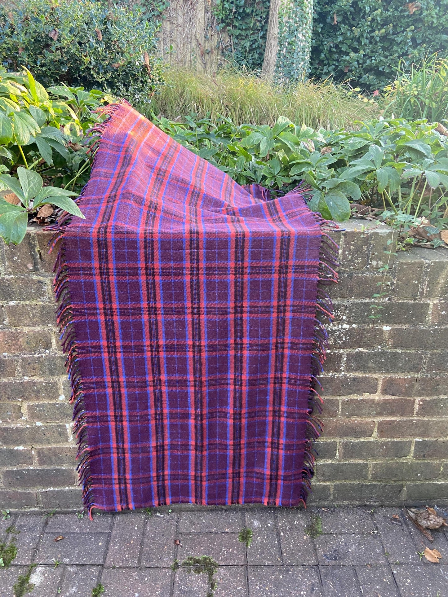 Vintage duo of woollen blankets - one large and one smller rectangular, picnic blankets picnic rugs, telly blankets