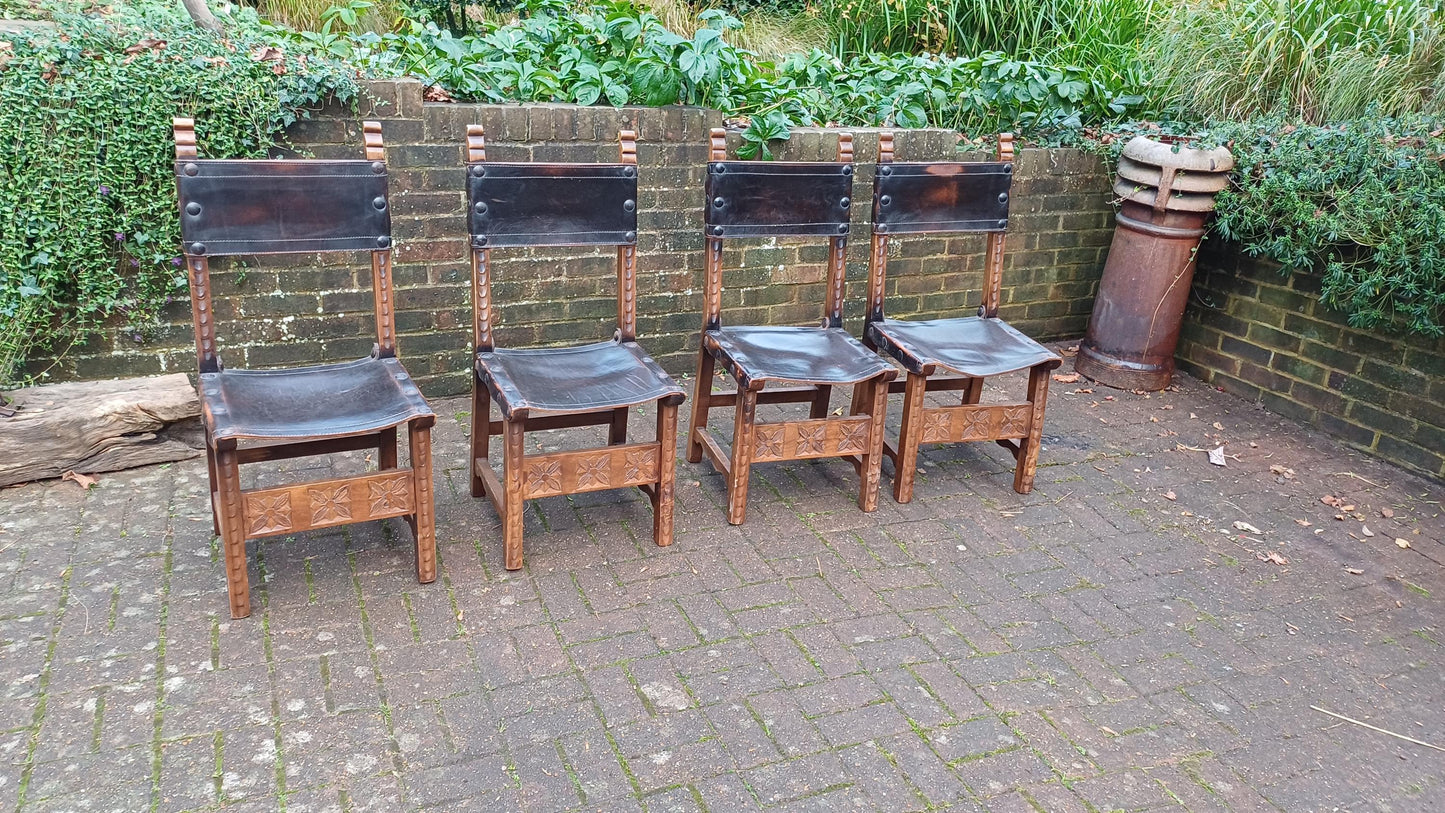 Elegant Set of Four Handcrafted Hardwood Kitchen or Dining Chairs – Southern European Style