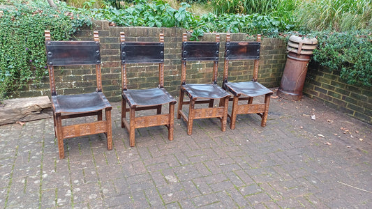 Elegant Set of Four Handcrafted Hardwood Kitchen or Dining Chairs – Southern European Style