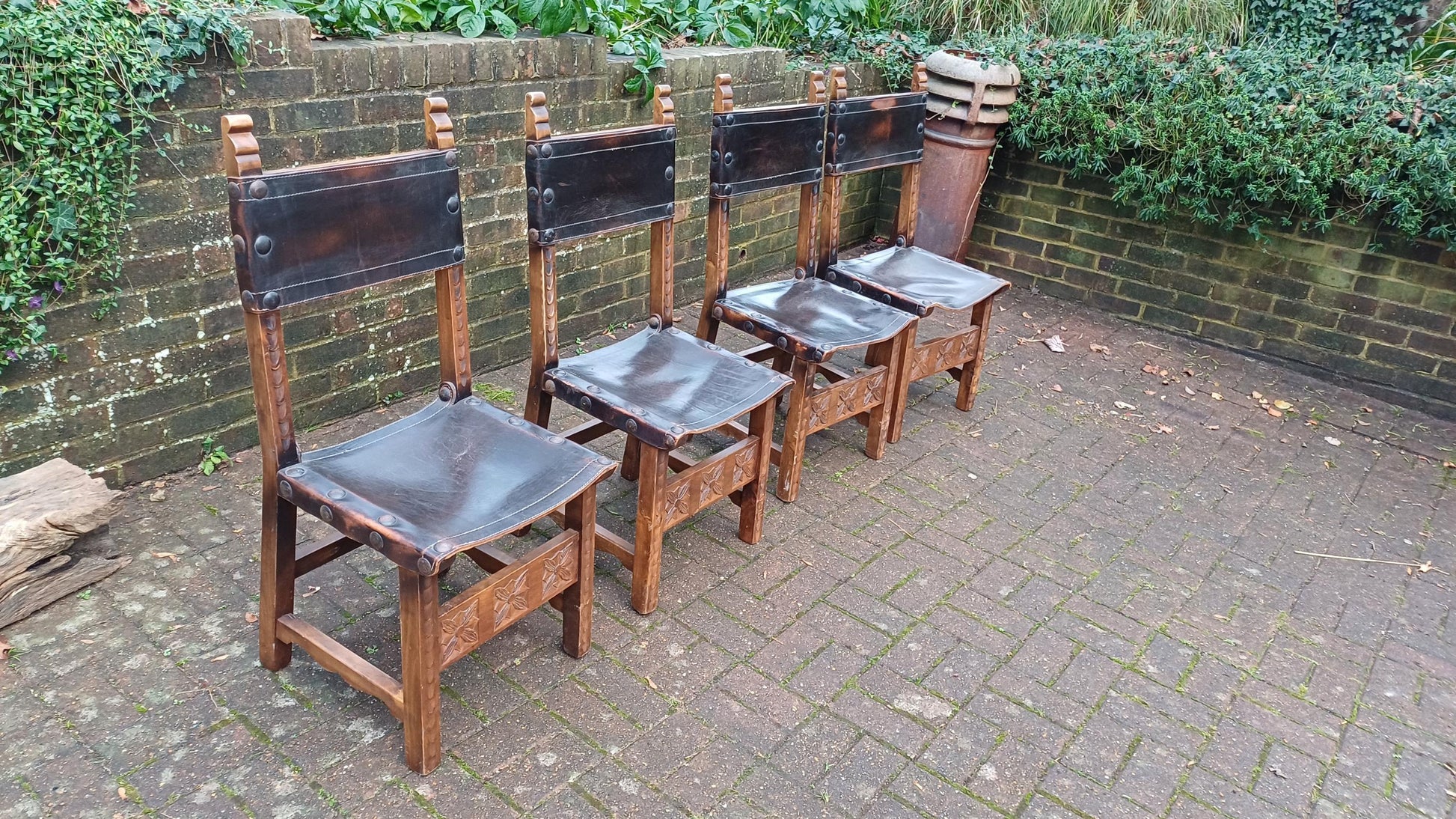 Elegant Set of Four Handcrafted Hardwood Kitchen or Dining Chairs – Southern European Style