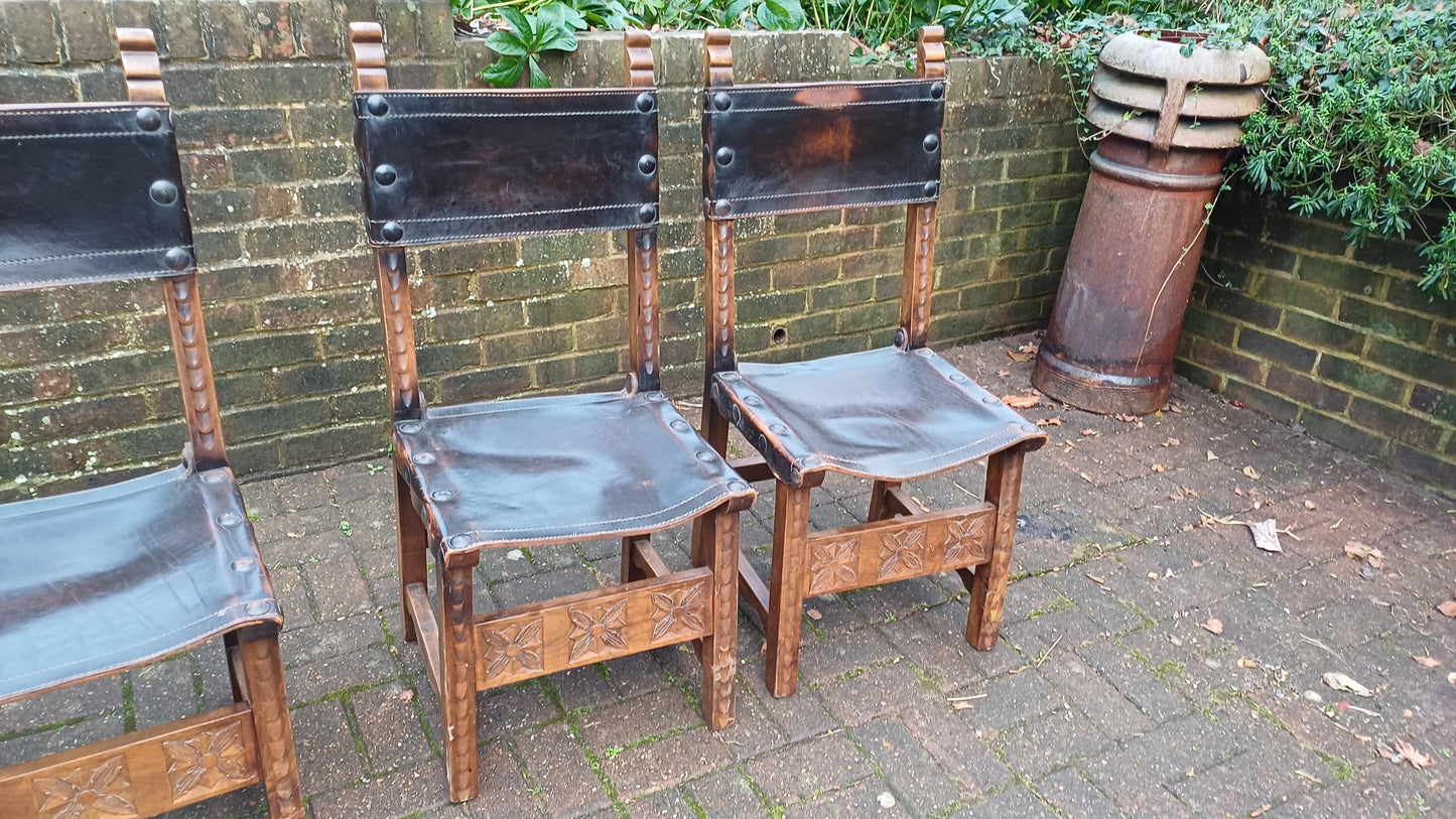 Elegant Set of Four Handcrafted Hardwood Kitchen or Dining Chairs – Southern European Style