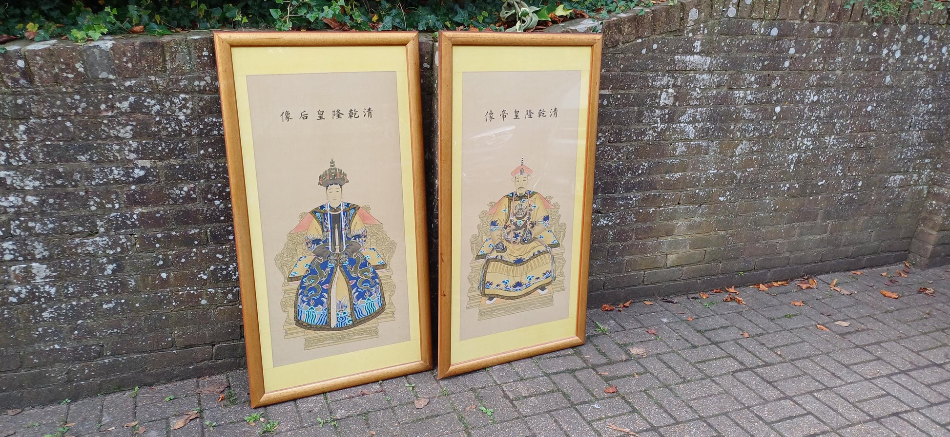 Massive Majestic Vintage Hand Painted on Silk Paintings Chinese Emperor and Empress 126 x 67 cm FREE HAND DELIVERY Qianlong and Quin Dynasty