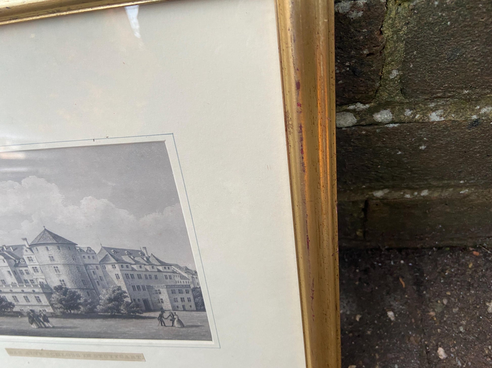 Vintage prints of German Castles (Stuttgart) in vintage mounts and frames - Das Neue Schloss and Das Alte Schloss