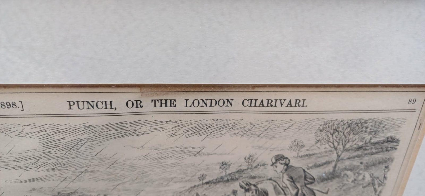 Wonderful Framed Antique Punch Fox Hunting Cartoon Fox Hunting ‘Cold Comfort’ Man Falling Off His Horse.c1898