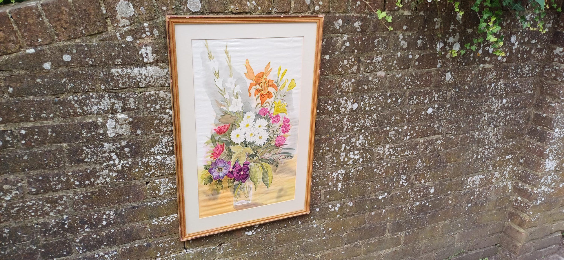 Stunning silk painting - framed still life on silk - vintage art - 76cm x 50cm