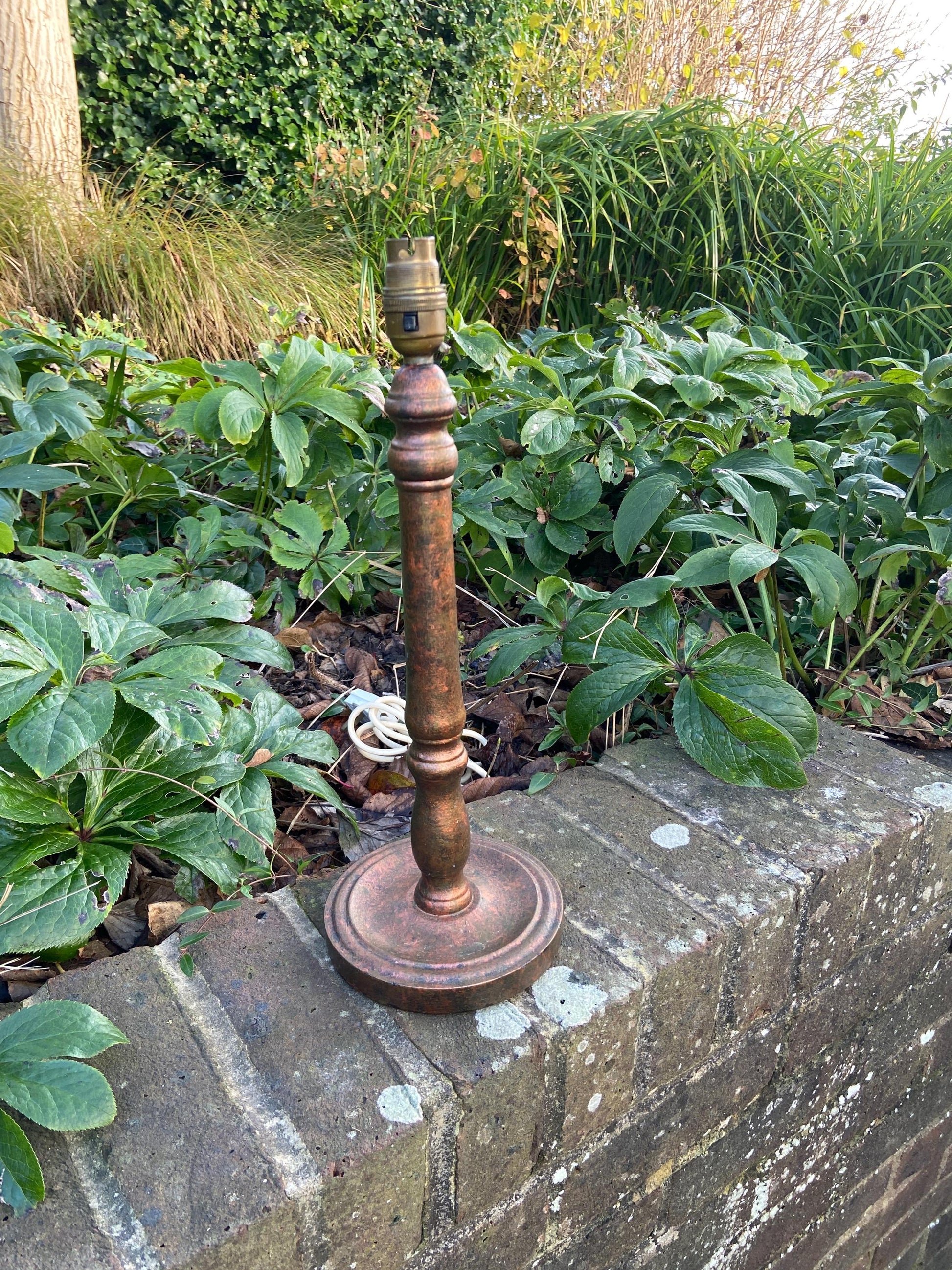 Retro Wooden Metallic Effect Painted Candlestick Lamp Base - 42cm tall