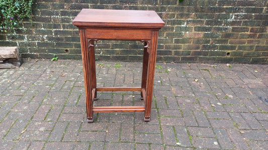 Early 20th Century Vintage Solid Oak Side Table with Gothic Detail.