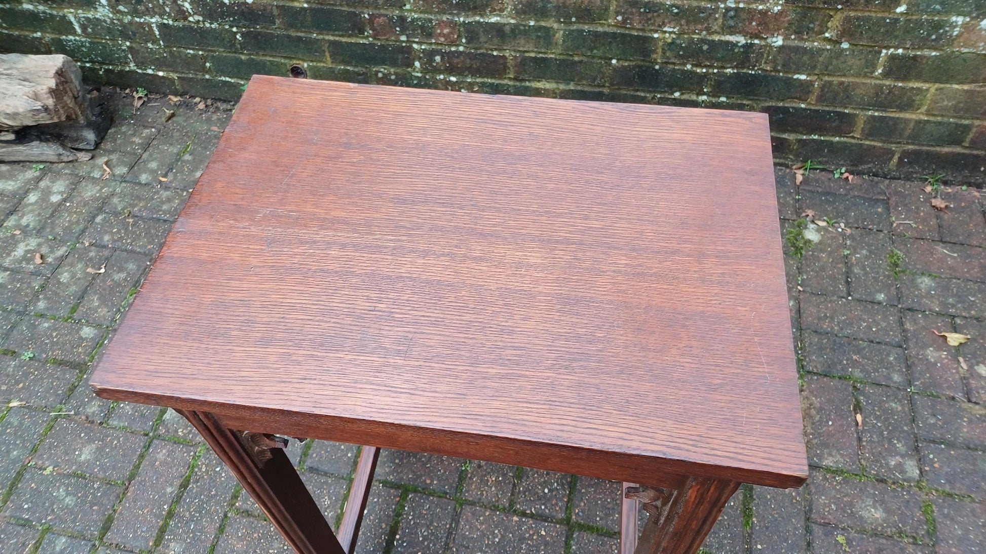 Early 20th Century Vintage Solid Oak Side Table with Gothic Detail.