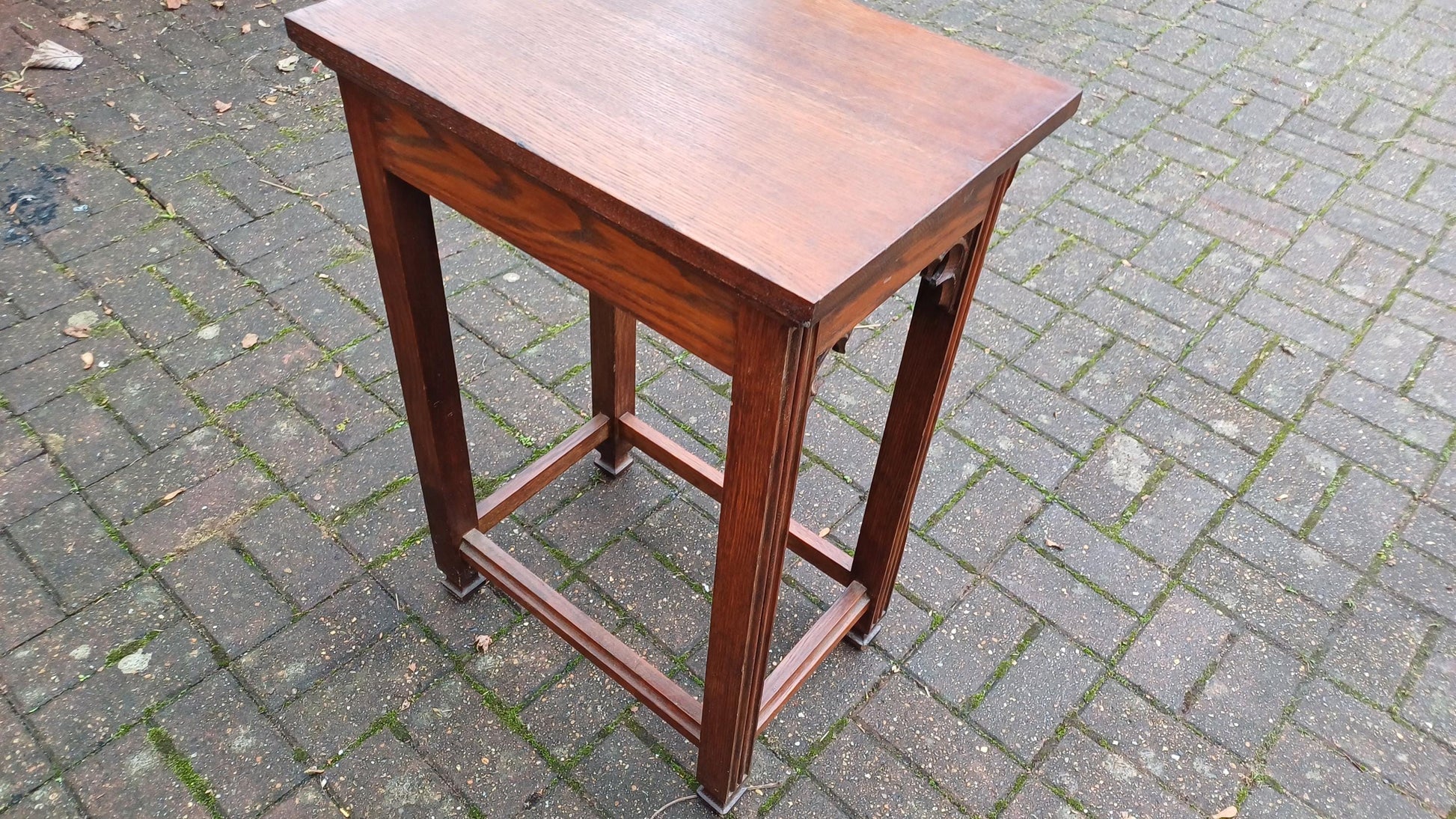Early 20th Century Vintage Solid Oak Side Table with Gothic Detail.