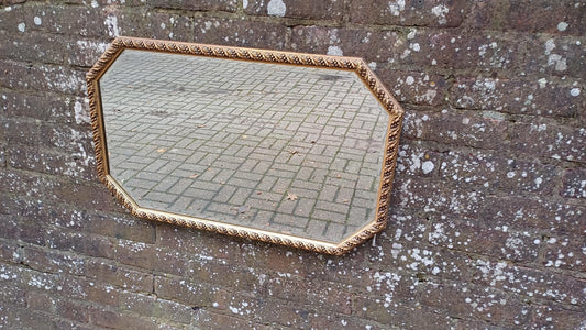 Large 70s Vintage Decorative Gold Gilt Wall Mirror with Bevelled Glass.
