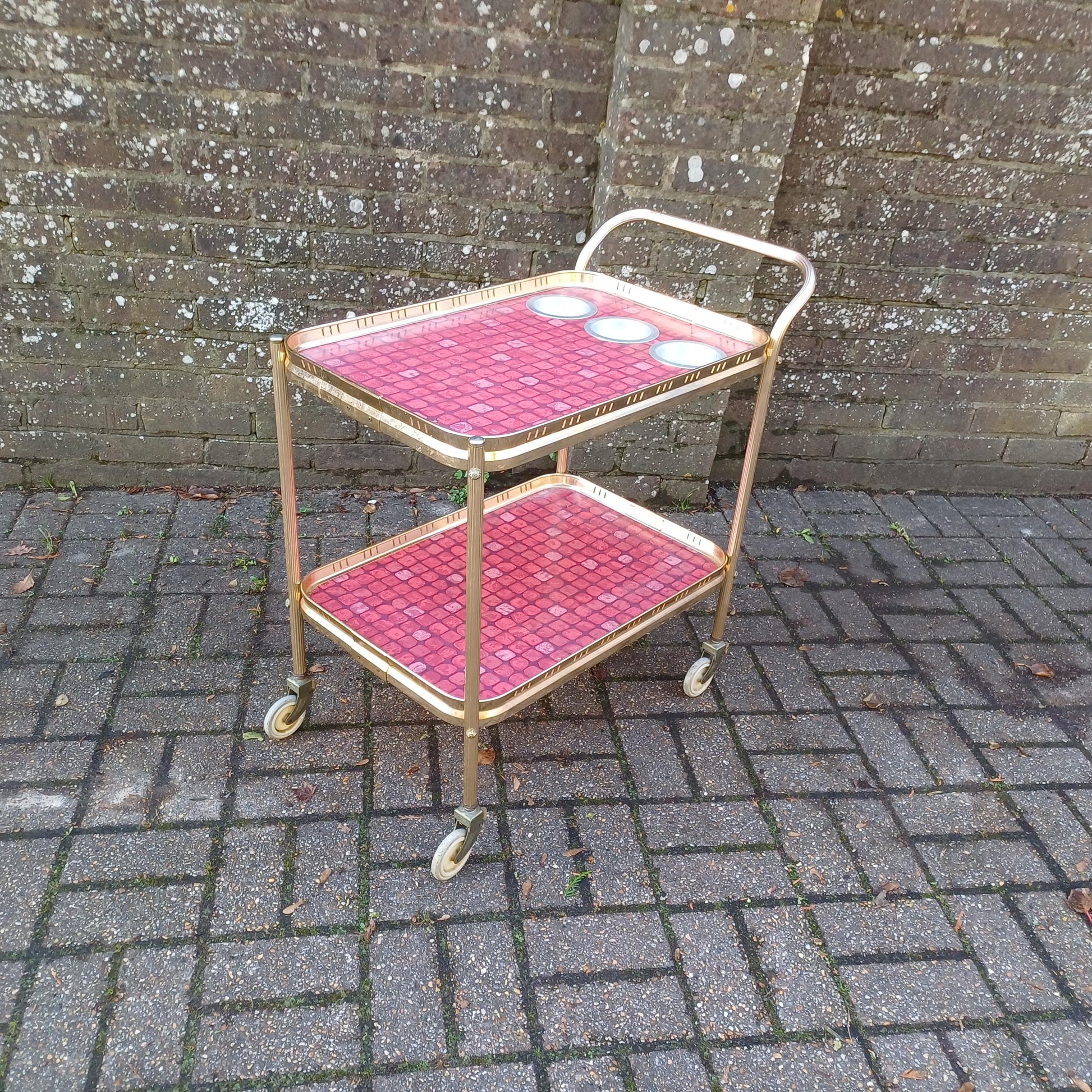 Total Classic 70S Chic Drinks Trolley a Rare Good Quality One Tile Effect Gold with Bottle Compartments FREE HAND Delivery