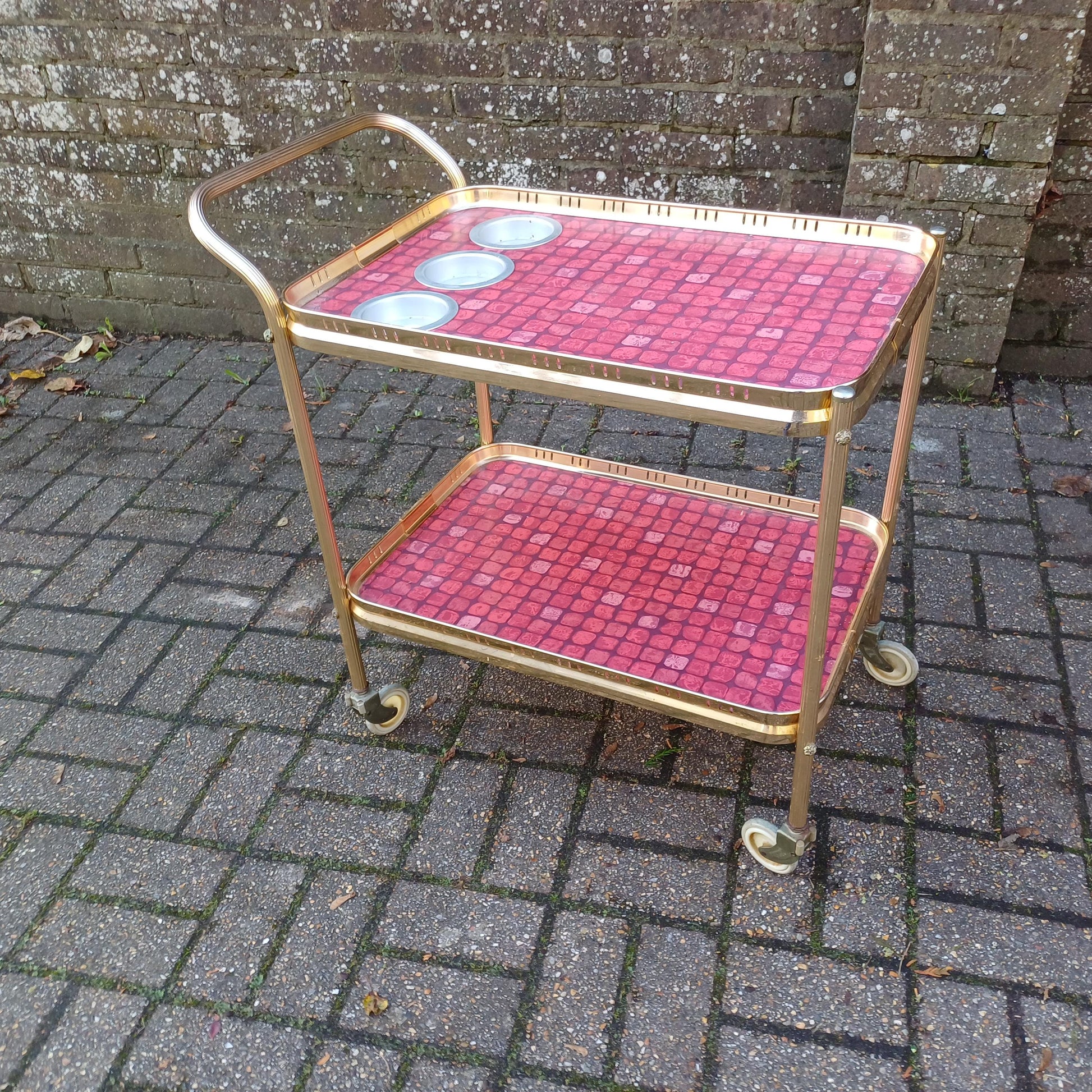 Total Classic 70S Chic Drinks Trolley a Rare Good Quality One Tile Effect Gold with Bottle Compartments FREE HAND Delivery
