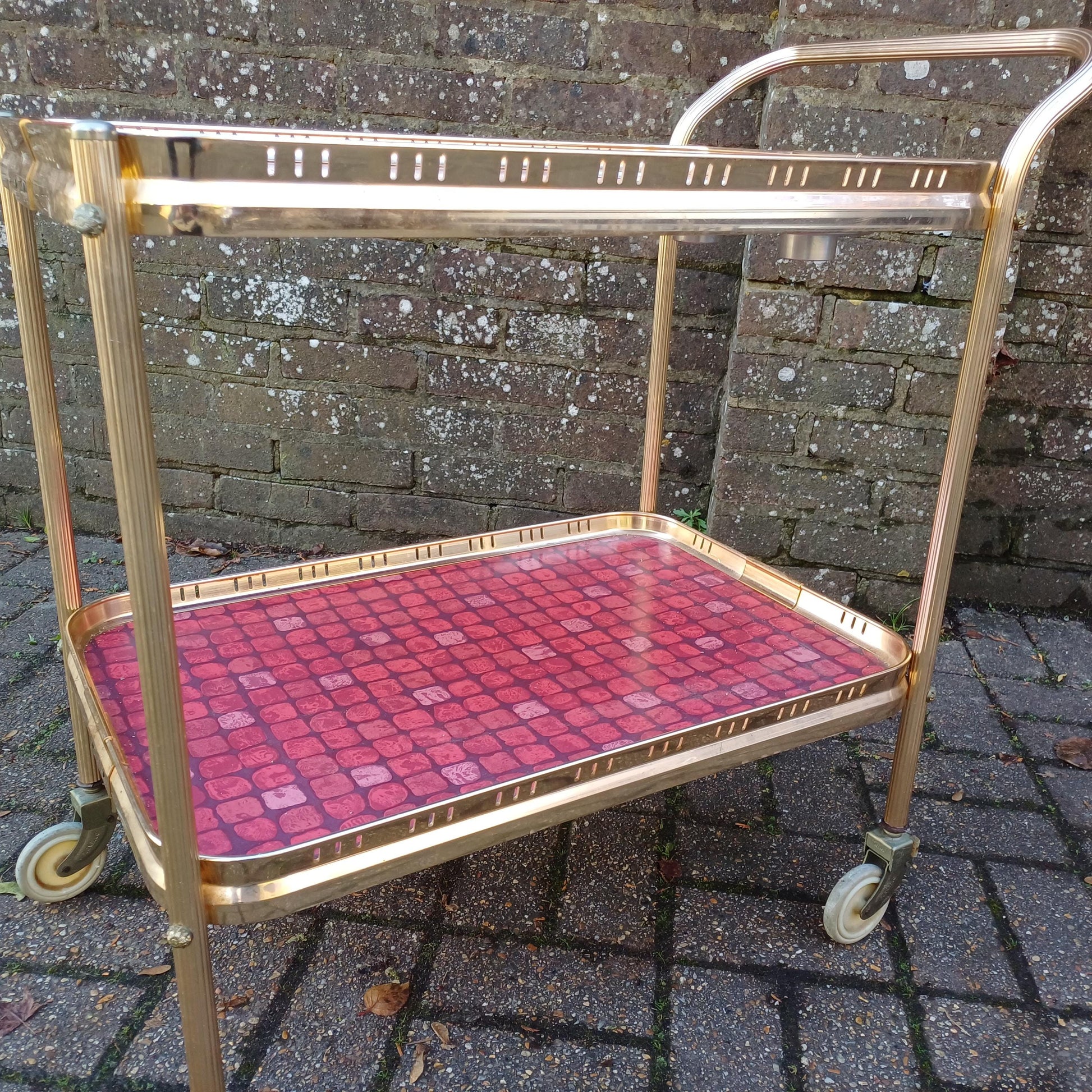 Total Classic 70S Chic Drinks Trolley a Rare Good Quality One Tile Effect Gold with Bottle Compartments FREE HAND Delivery