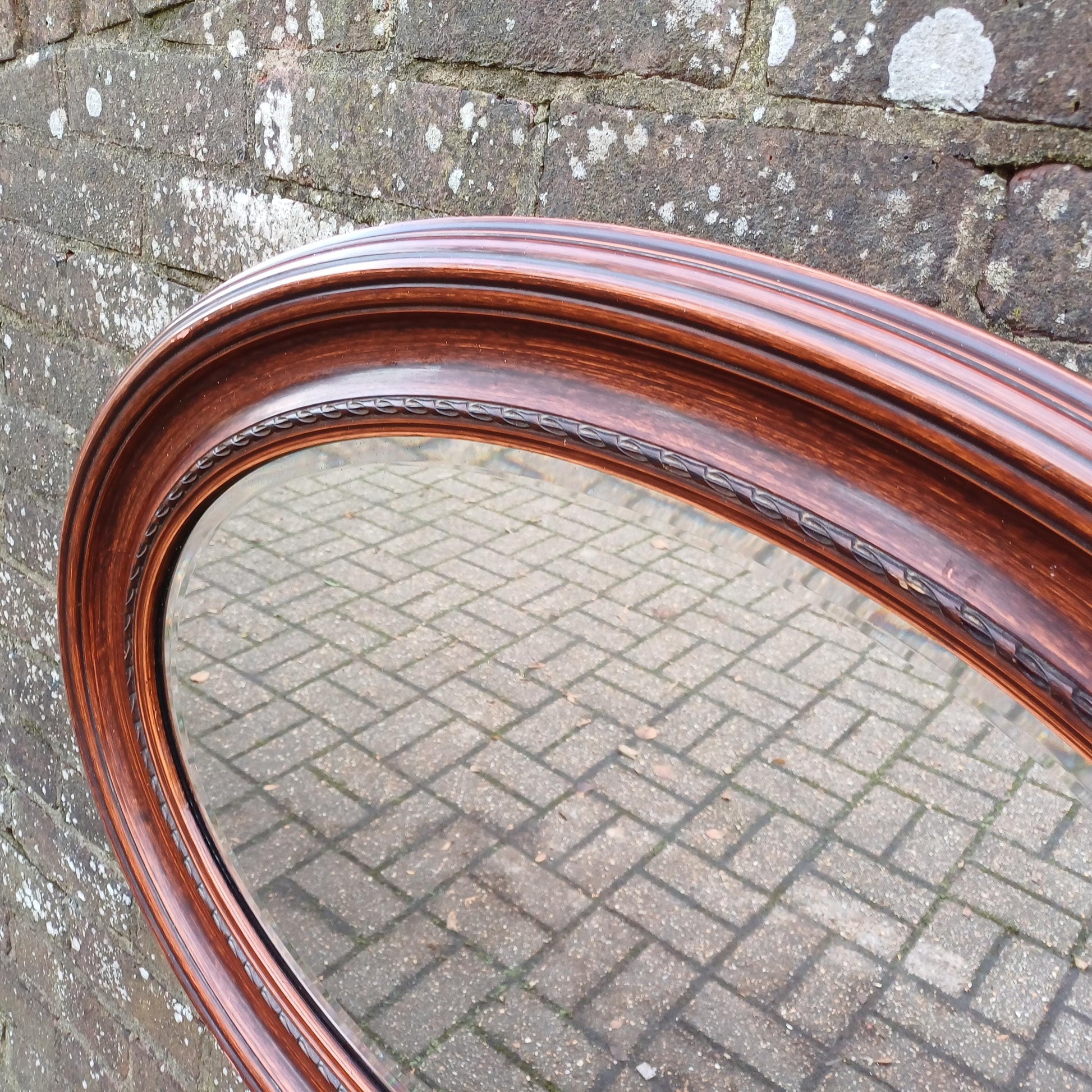 Huge and Imposing Red Painted Oval Mirror Red and Black Hues Bevelled Glass FREE HAND Delivery
