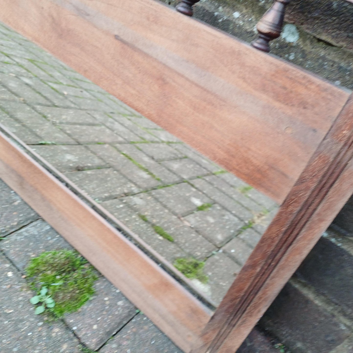 Vintage Stripped Mahogany Antique Victorian Over-Mantel or Wall Mirror with Finials