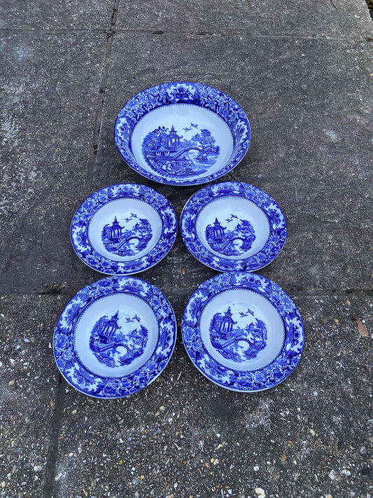 Japanese Garden Bowl Set - Pagoda Garden, Olde Alton Ware by Swinnertons, 1920s/30s -