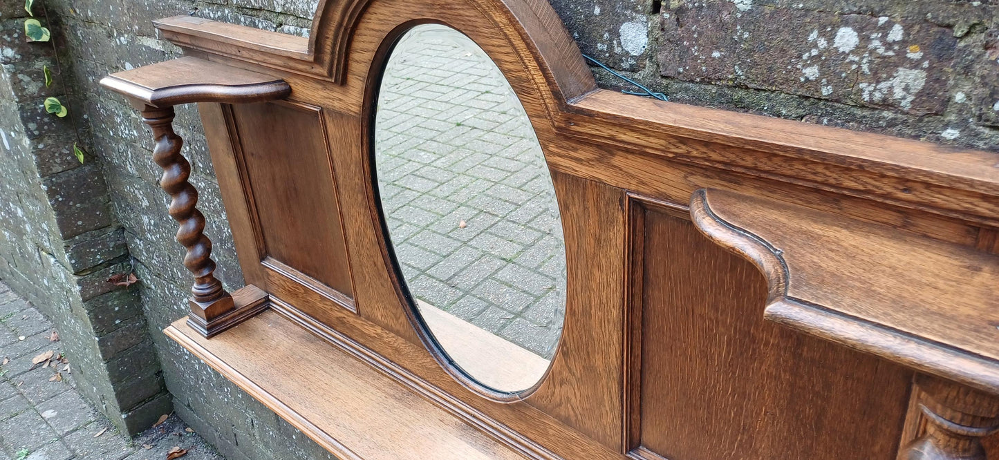 Elegant Upcycled Solid Oak Overmantel Mirror with Barley Twist Shelf & Bevelled Glass FREE HAND Delivery.