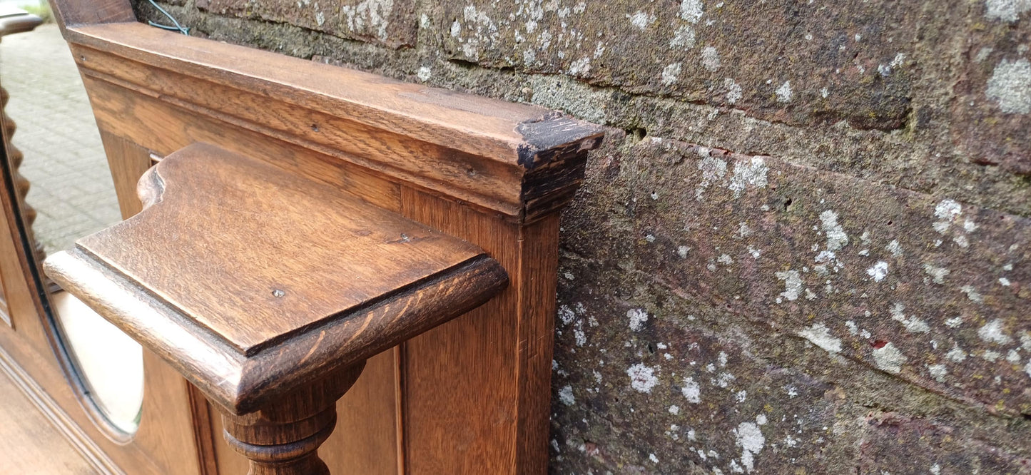Elegant Upcycled Solid Oak Overmantel Mirror with Barley Twist Shelf & Bevelled Glass FREE HAND Delivery.