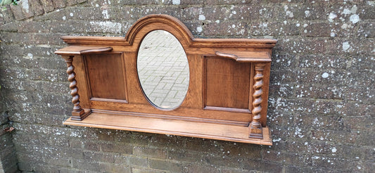 Elegant Upcycled Solid Oak Overmantel Mirror with Barley Twist Shelf & Bevelled Glass FREE HAND Delivery.