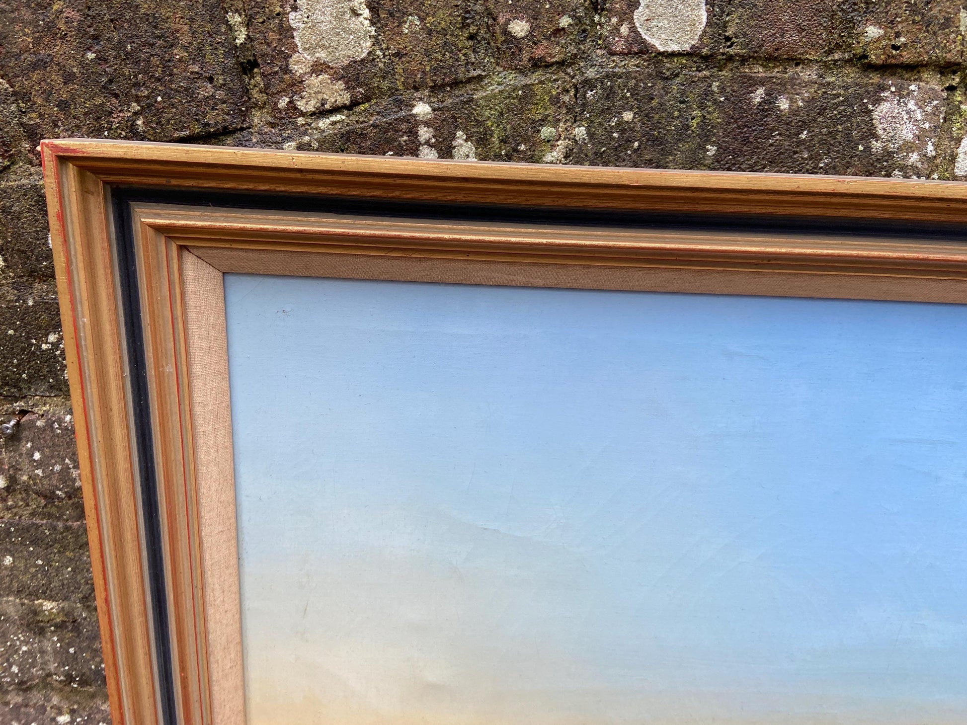 Very large Kenneth Howes Retro oil print on canvas “Early morning on the Loire” (97.5cm x 57.5cm)