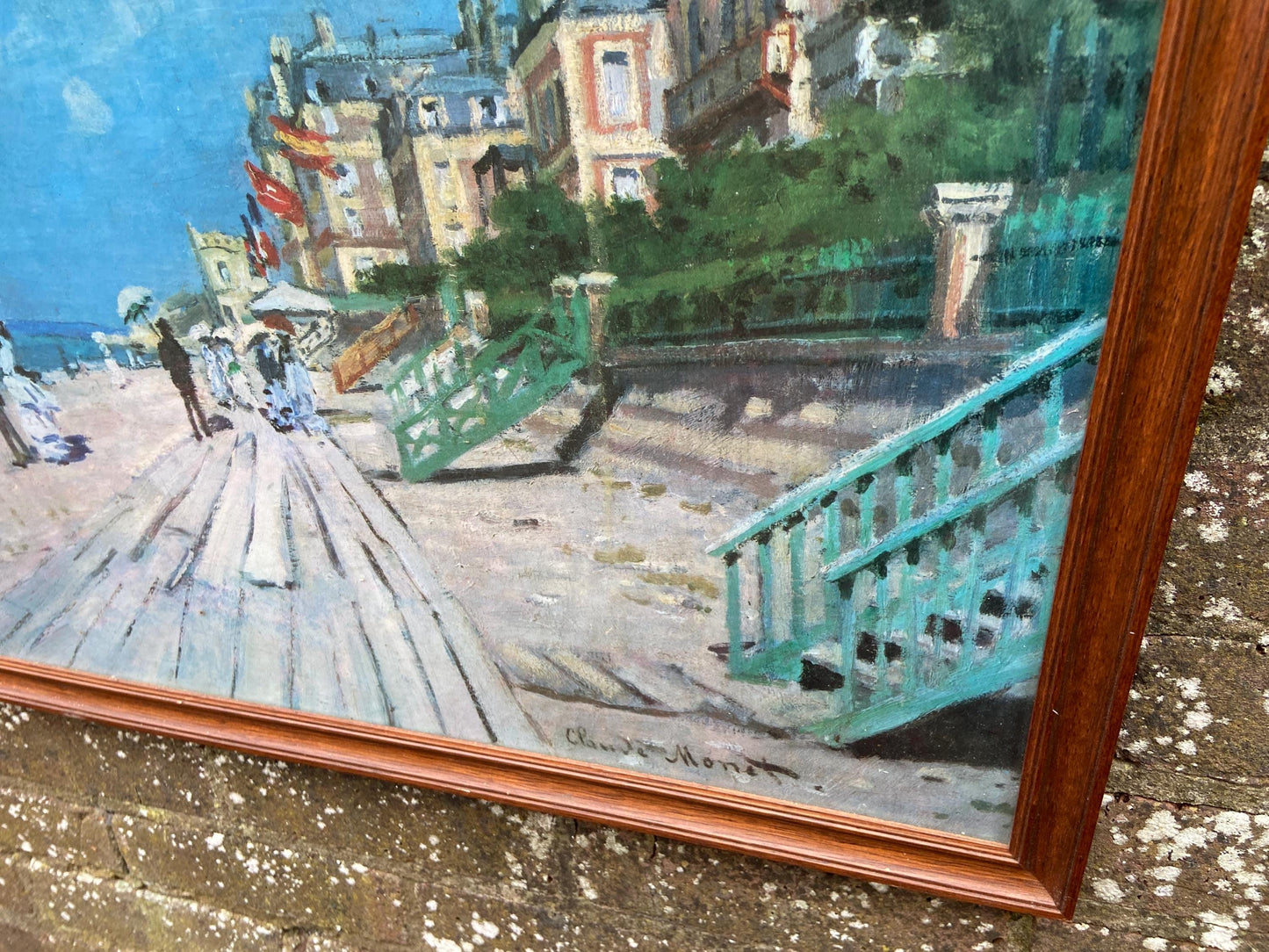 Monet's Vintage Print "The Boardwalk at Trouville" - large vintage print framed (65.5cm x 55cm)