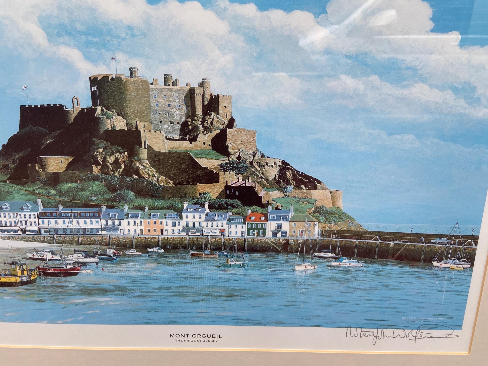 Limited Edition Signed Print (89/1150) of Mont Orgueil, Pride of Jersey, water colour by Robert John Wolfenden 1997 (66.5cm x 52.5cm)