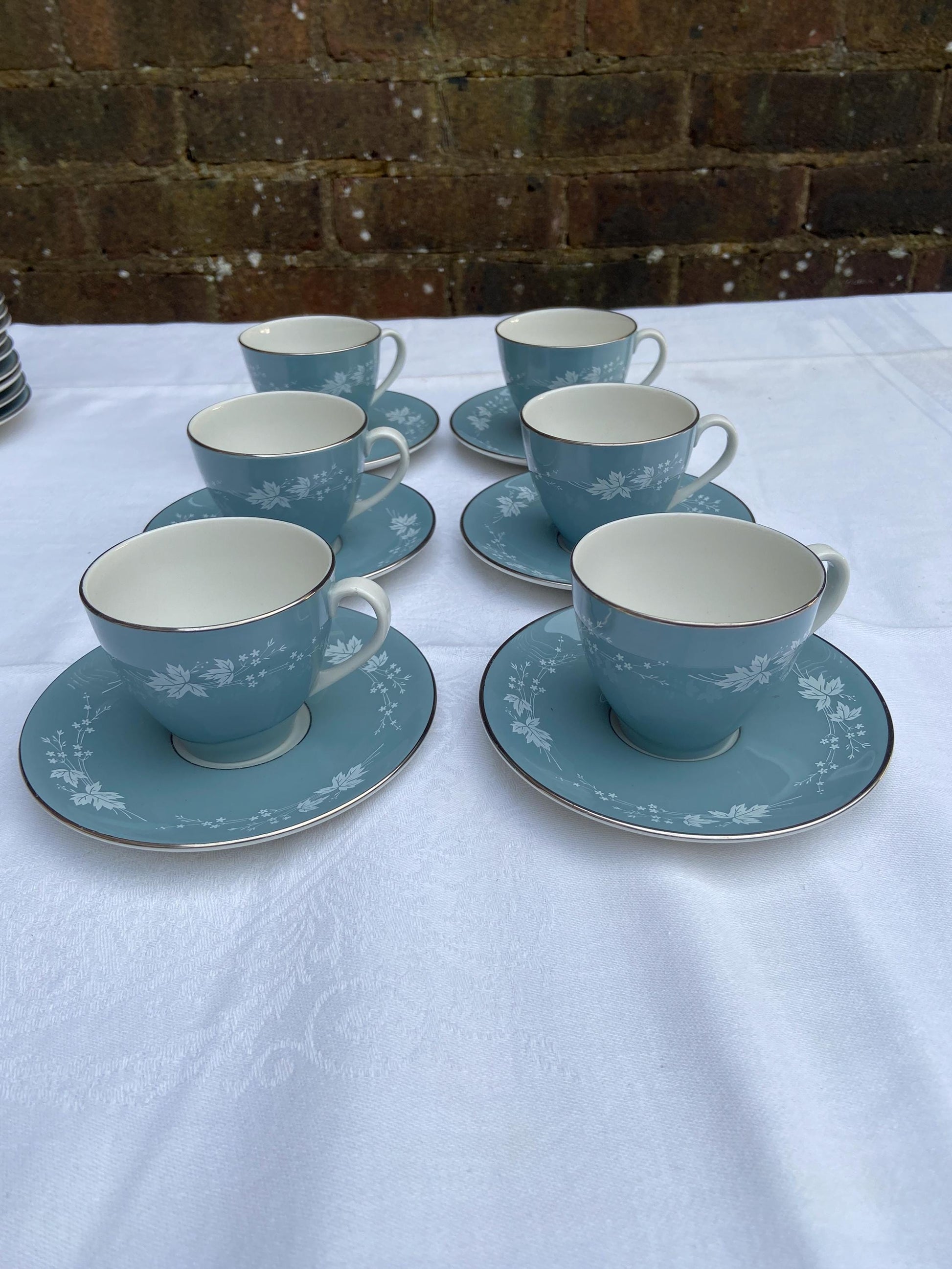 Mid-Century REFLECTION Royal Doulton Dinner Service - 83 pieces - VGC - blue grey floral pattern with white
