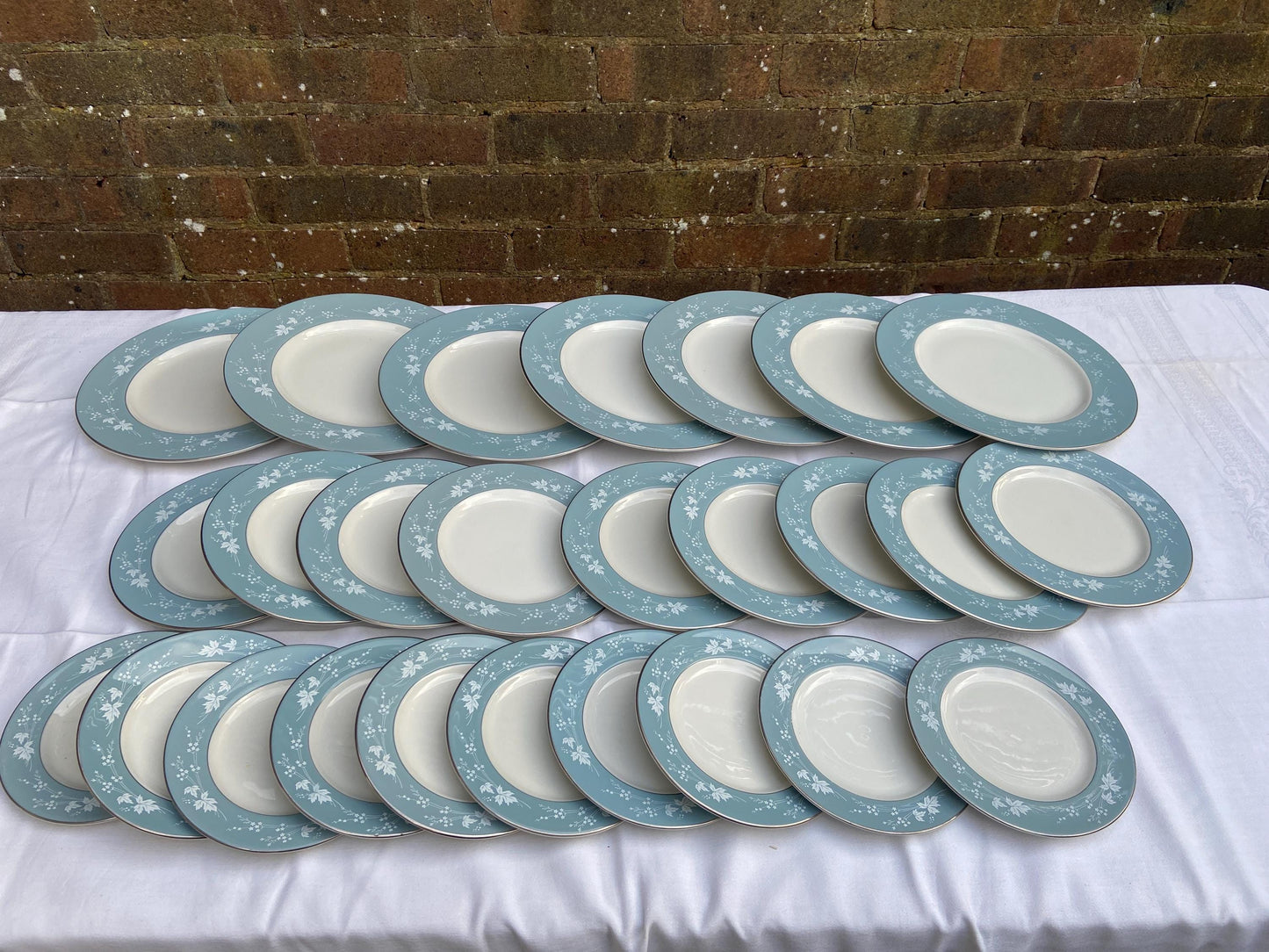 Mid-Century REFLECTION Royal Doulton Dinner Service - 83 pieces - VGC - blue grey floral pattern with white