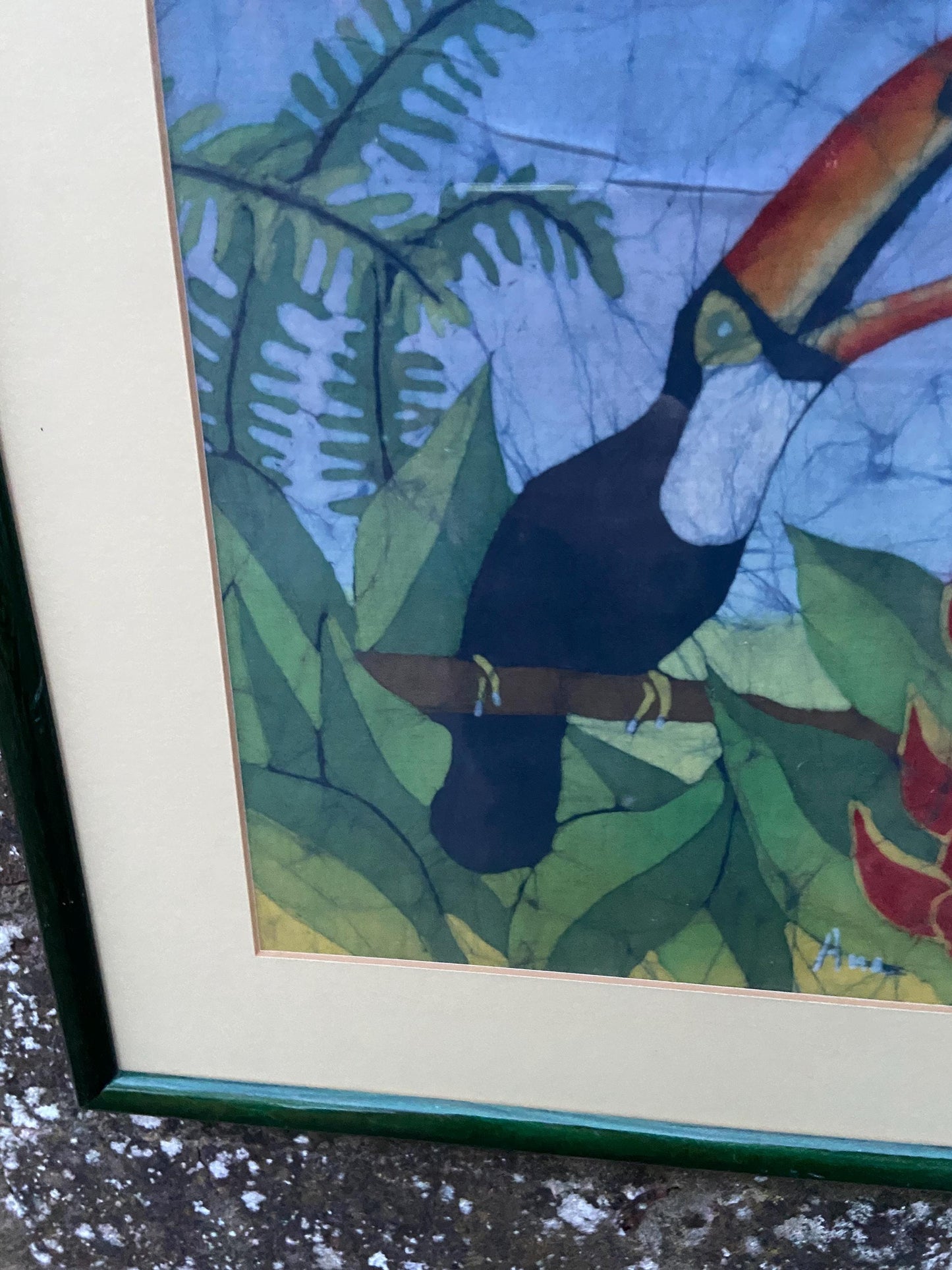 Vintage Batik Painting of a Toucan, in a glazed frame – Paradise Colours