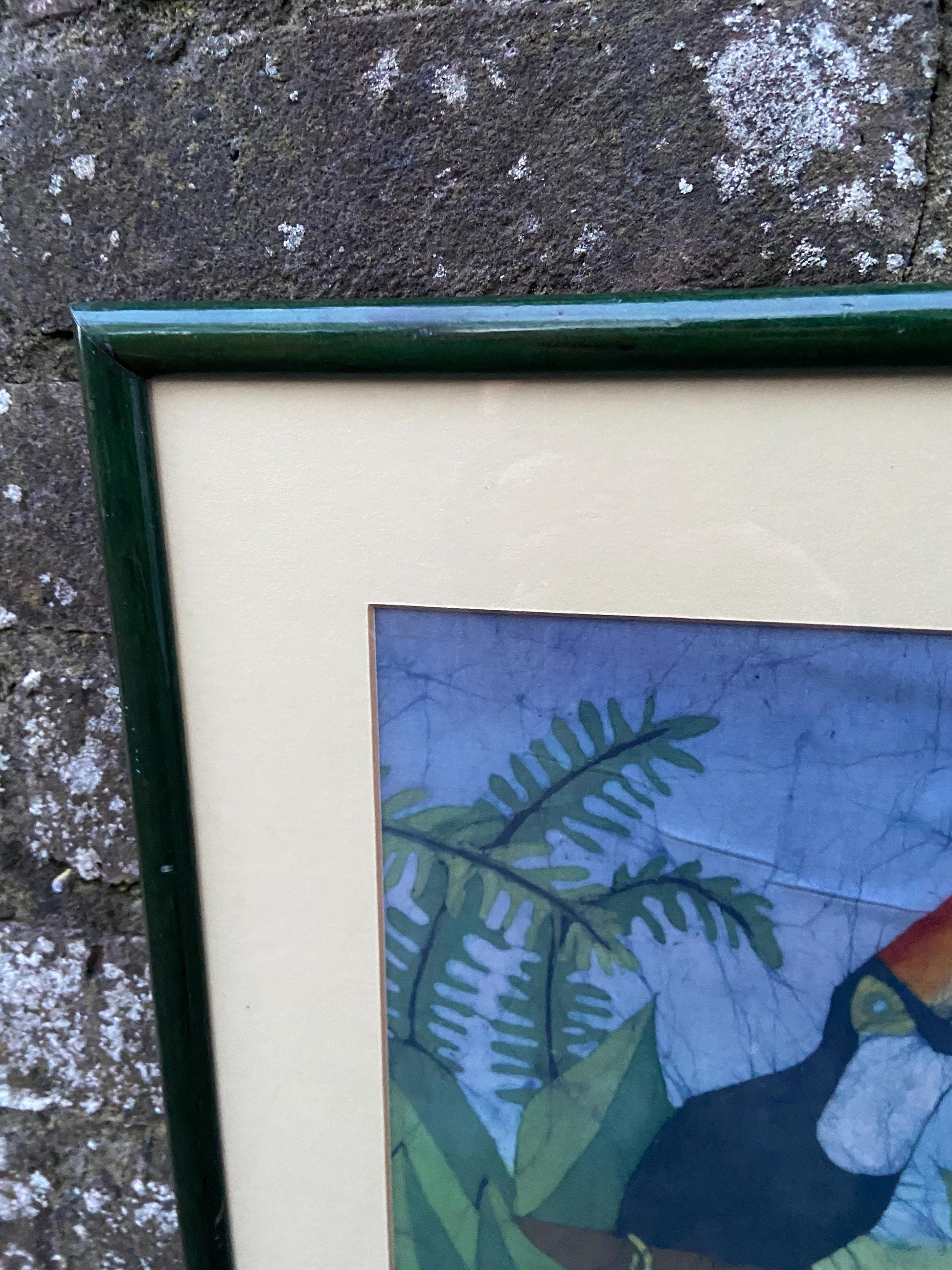 Vintage Batik Painting of a Toucan, in a glazed frame – Paradise Colours