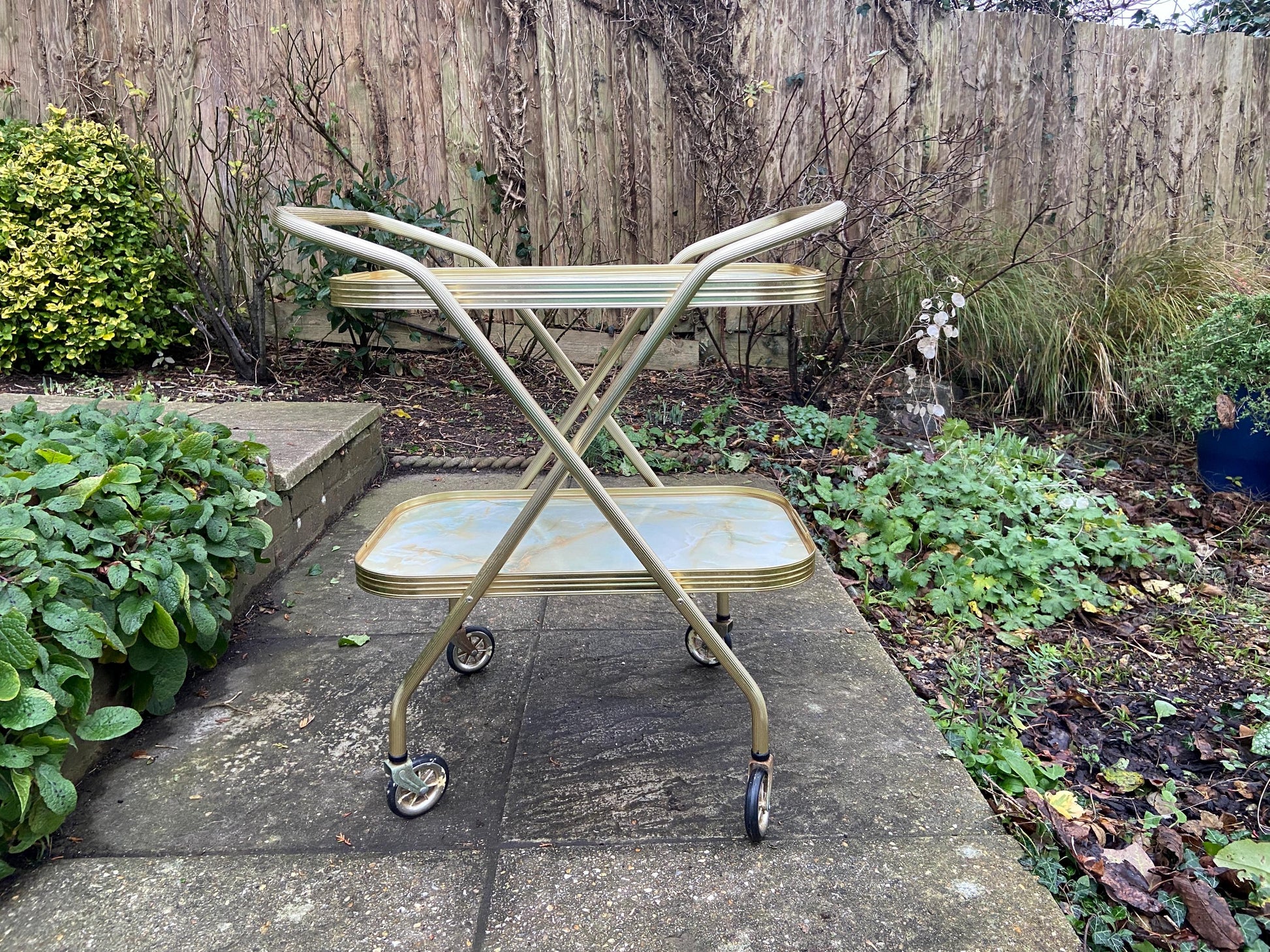 Fantastic folding retro 1970s drinks trolley, cake trolley, cocktail trolley, party trolley
