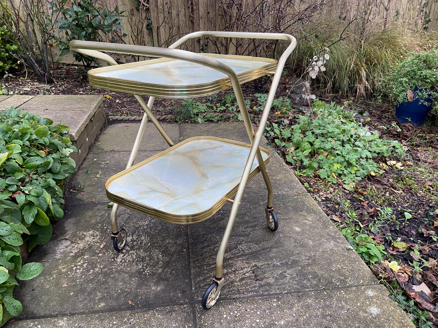 Fantastic folding retro 1970s drinks trolley, cake trolley, cocktail trolley, party trolley