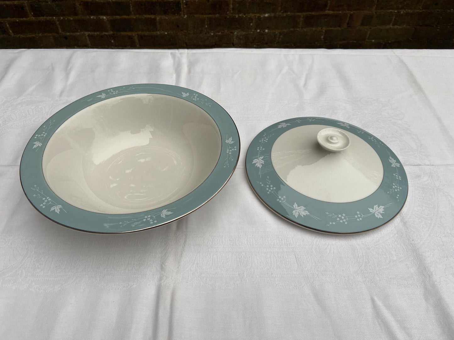 Six place Vintage Dinner Service Reflection Mid-Century Royal Doulton - 37 pieces - VGC - blue grey floral pattern with white