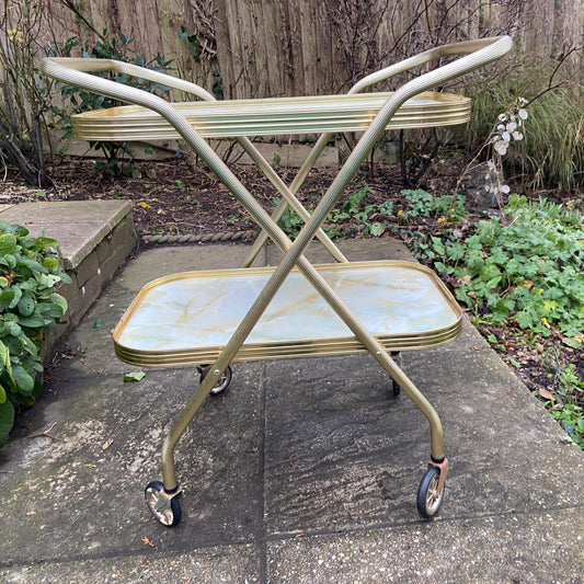 retro 1970s metal and plastic fold up drinks or cake trolley. excellent condition