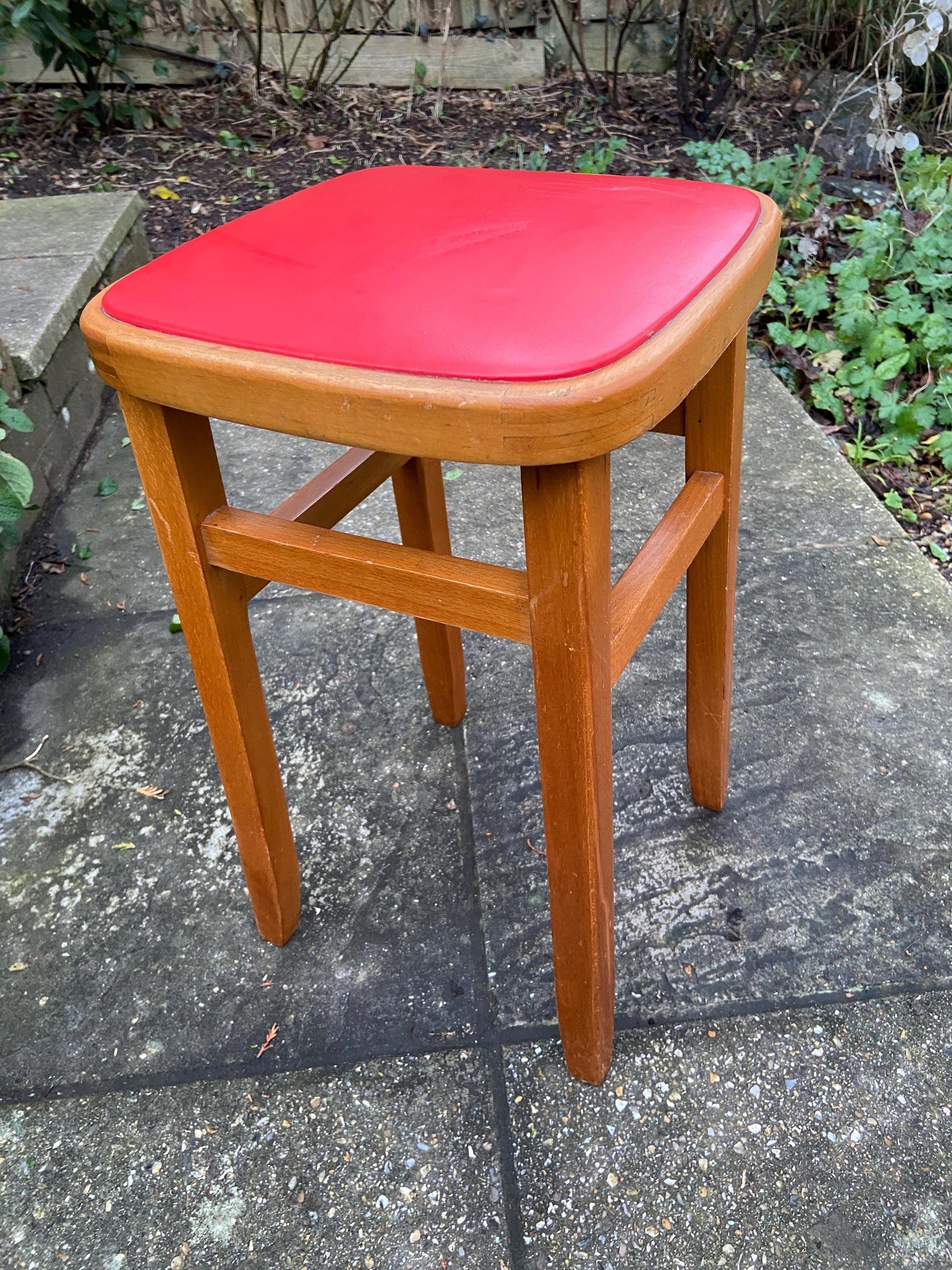 Pair Red Vintage Kitchen Stools - Made in Romania, Eastern European