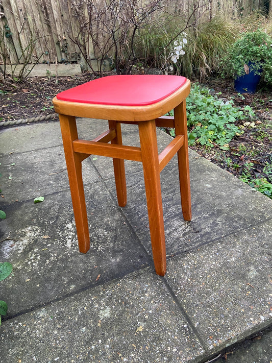 Red Vintage Kitchen Stool - Made in Romania, Eastern European