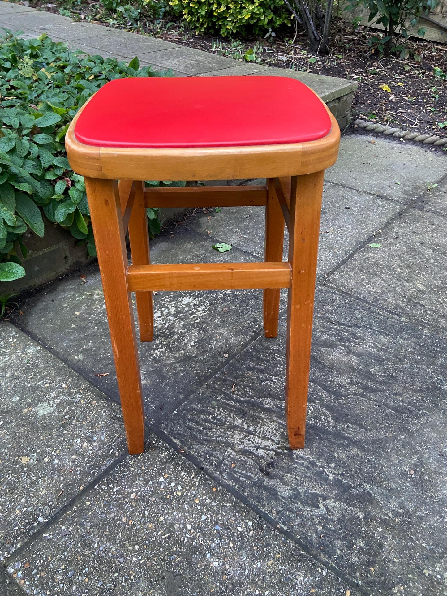 Red Vintage Kitchen Stool - Made in Romania, Eastern European
