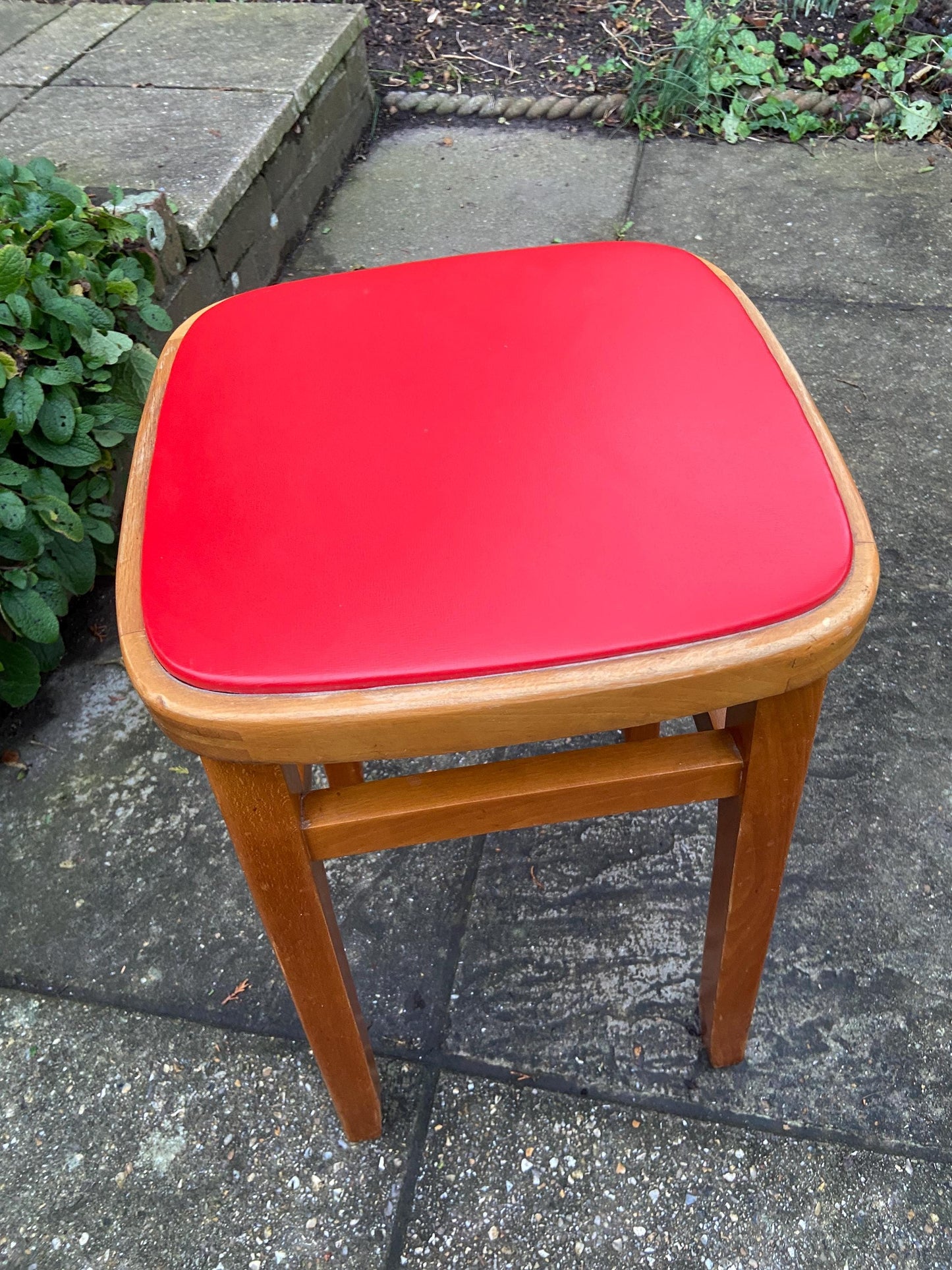 Red Vintage Kitchen Stool - Made in Romania, Eastern European