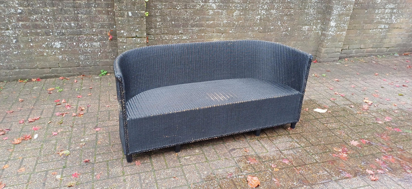 Huge Black Art Deco Heavyweight Lloyd Loom Settee Sofa Chaise – Vintage Daybed Elegance FREE HAND Delivery