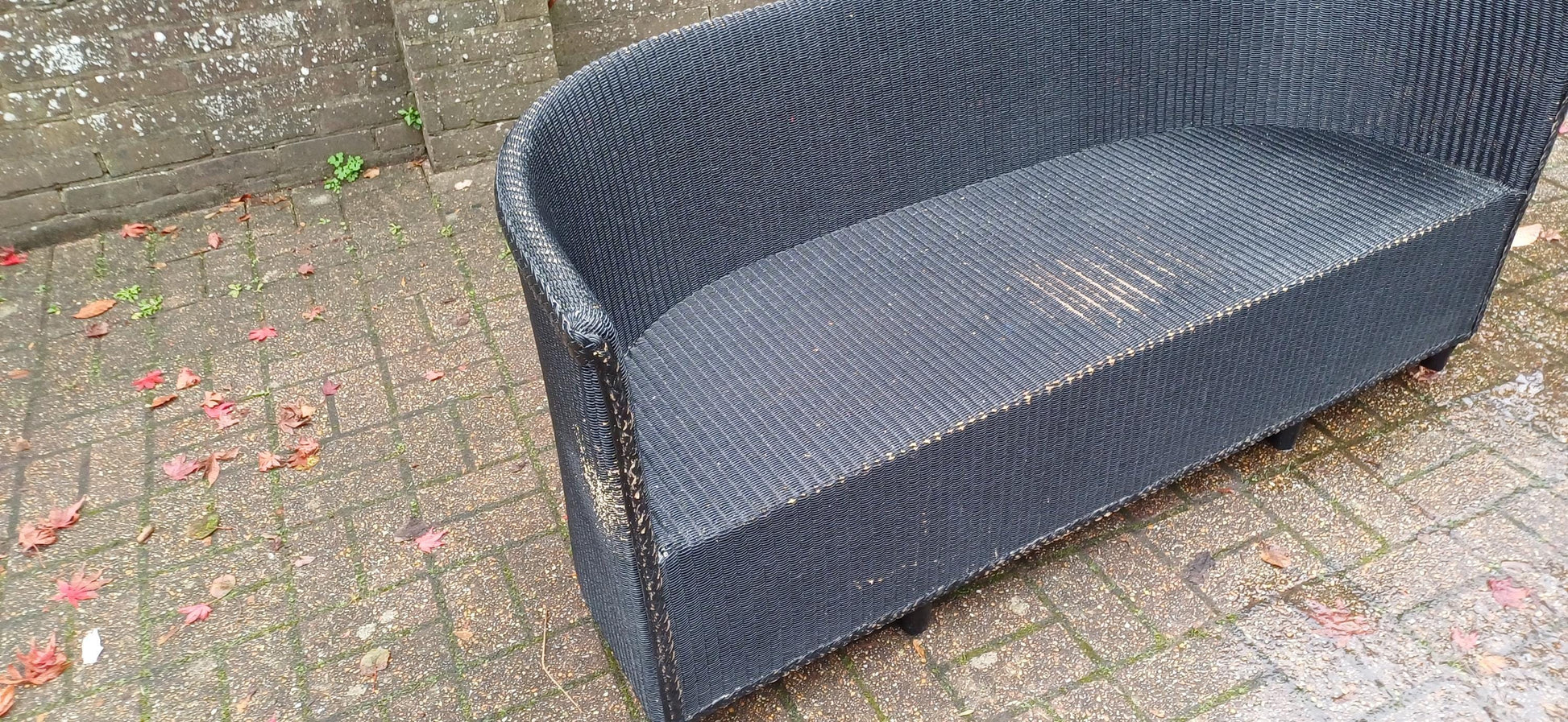 Huge Black Art Deco Heavyweight Lloyd Loom Settee Sofa Chaise – Vintage Daybed Elegance FREE HAND Delivery